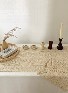 TJJ丨ins复古钩针蕾丝镂空桌布台布田园针织茶几盖巾拍摄道具