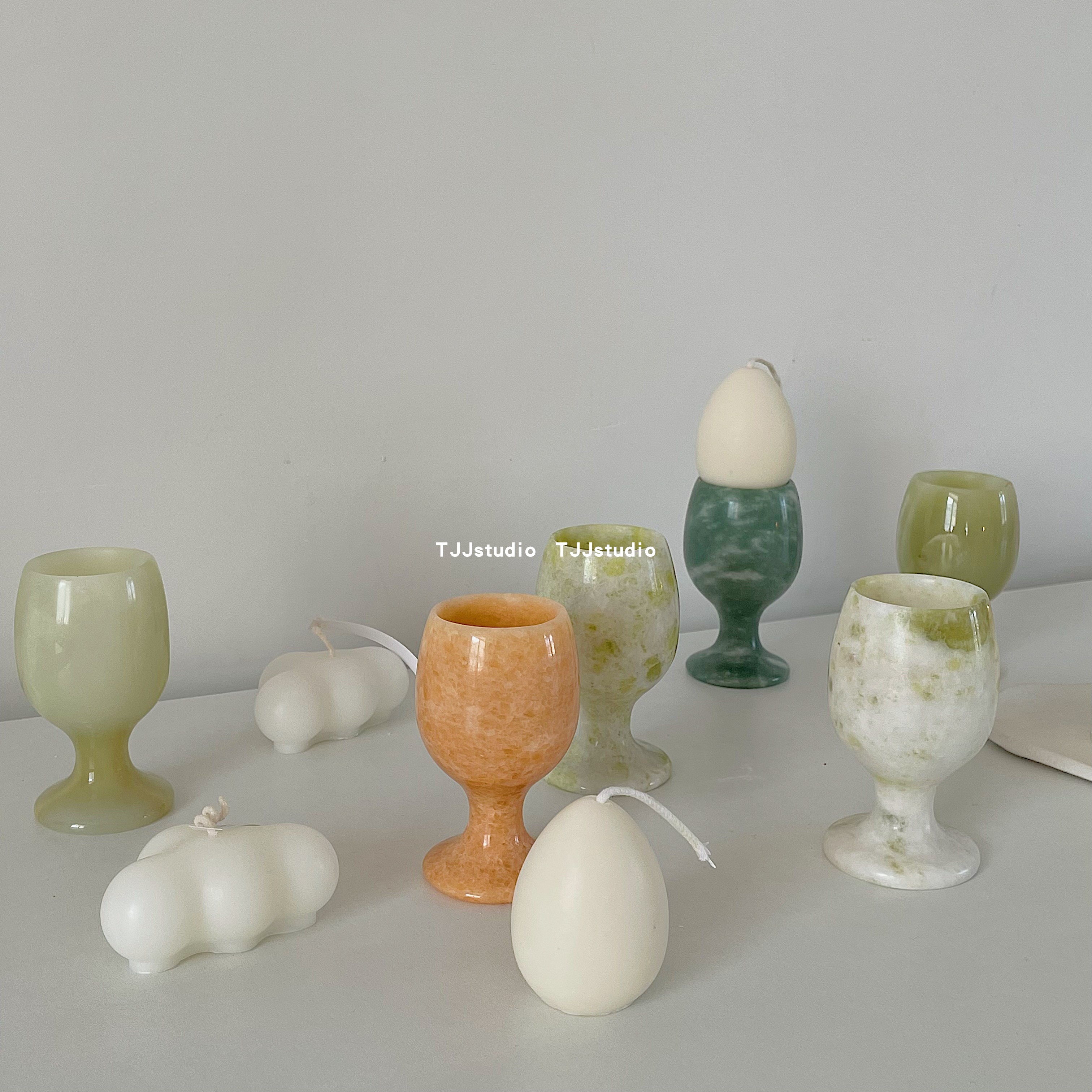 石材桌面陈列中古玉石杯子摆件