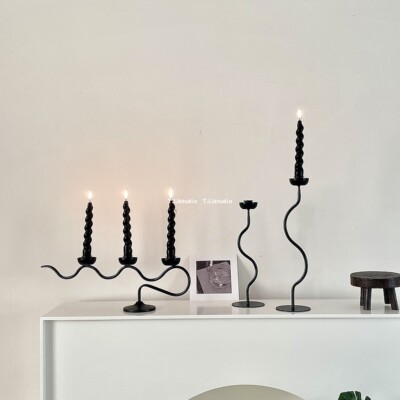 中古风铁艺烛台摆件黑色复古烛台