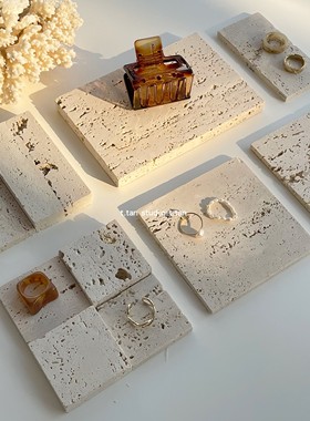 TJJ丨韩国ins同款首饰盘石头杯垫饰品拍照装饰纹理石块拍摄道具