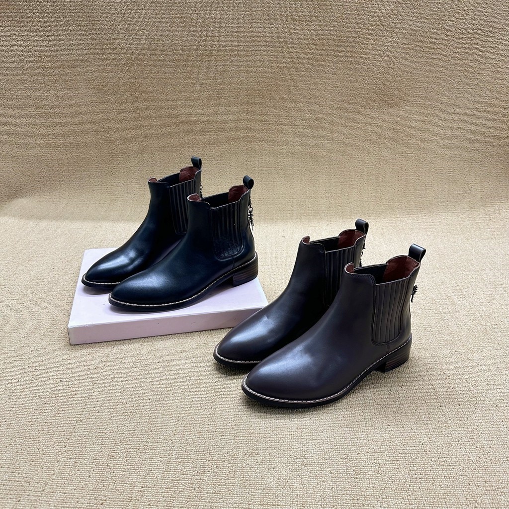 女士春秋切尔西短靴真皮尖头时尚