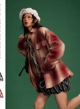 SONDER SHOP 美式潮牌格纹衬衣上衣长袖格子衬衫男女同款