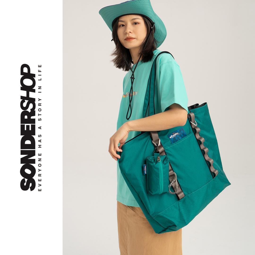 SONDER SHOP OFFWINTER航空旅行系列孔雀蓝托特包大容量单肩包