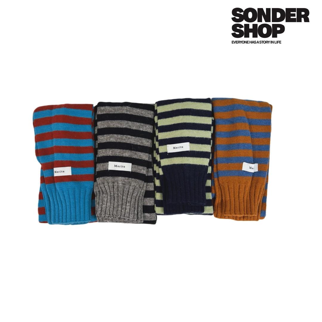SONDER SHOP韩版加厚双层针织条纹围巾女学生保暖毛线袖子围脖