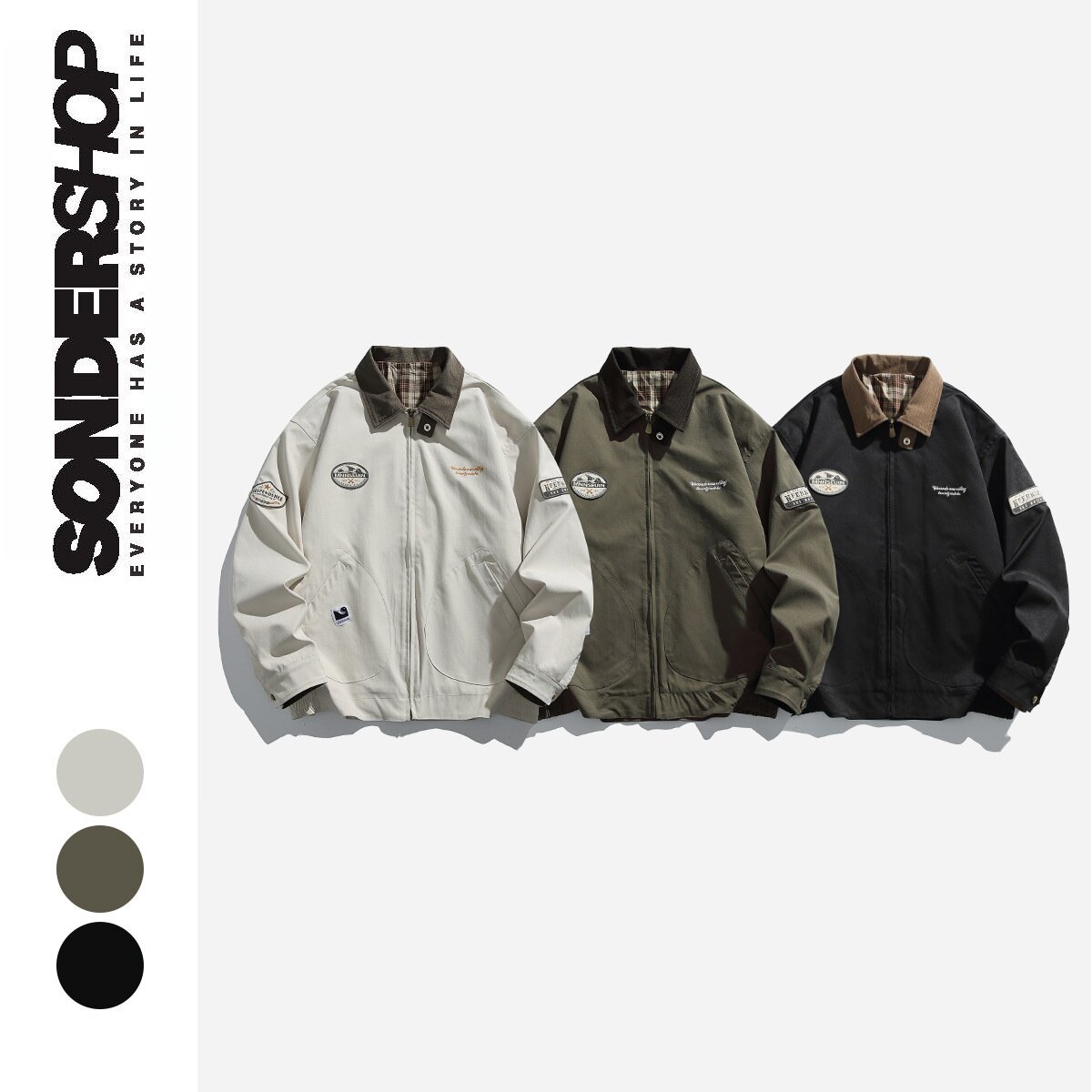 sonder shop 美式街头潮翻领军事风夹克男宽松休闲工装外套