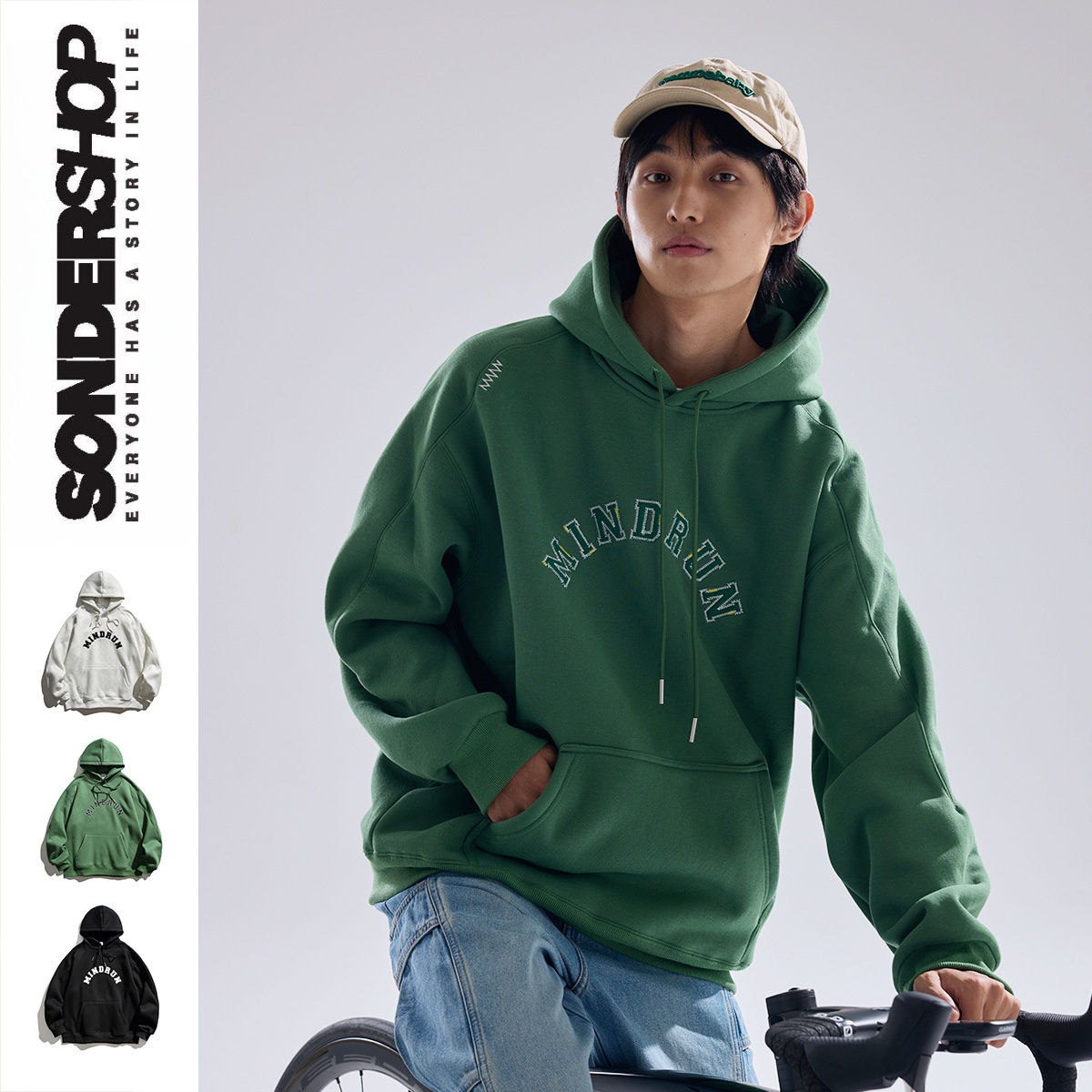 冬季校园风连帽加绒卫衣情侣款