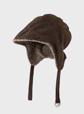 SONDER SHOP双面戴护耳飞行帽女秋冬大头围户外骑行防风保暖毛绒