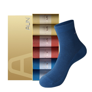 AUN爱优恩国彩系列男士休闲商务秋冬款中筒防臭抗菌棉袜高筒袜