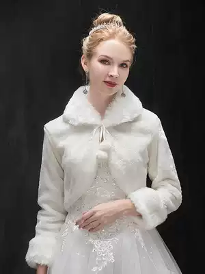 New bridal wedding dress wool shawl autumn and winter long-sleeved Korean cheongsam thickened warm wedding jacket white and red