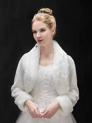 Bridal wedding wool shawl winter female wedding 2018 warm fur white red long-sleeved large size dress jacket