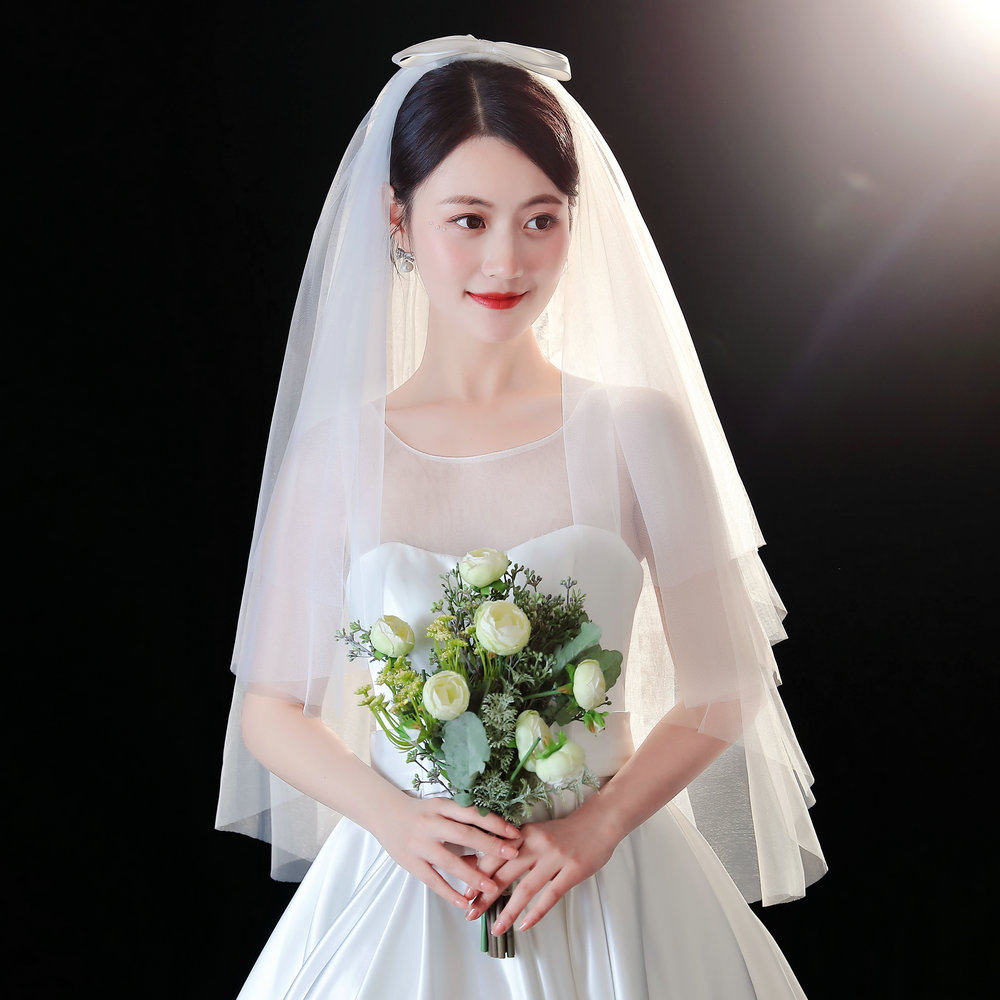 新娘主结婚纱女头纱新款白色拍照道具头饰超仙森系香槟色领证头纱