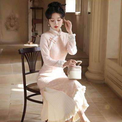 秋冬旗袍专用衬裙内搭汉服马面裙叠穿打底A字半身裙中长款木耳边