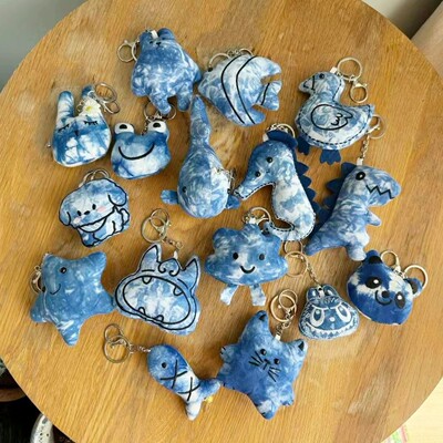 批发扎染钥匙扣瓦猫恐龙海豚云朵小猪海星小狗小熊蝴蝶圣诞树柿子