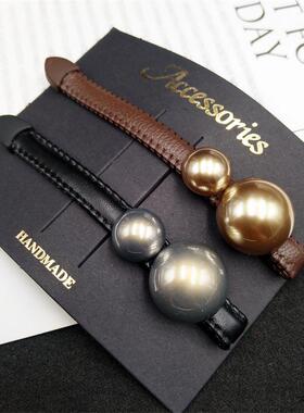 仿皮质鸭嘴夹子灰色珍珠刘海夹简约侧发边发夹碎发卡子一字夹头饰