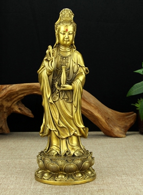 纯铜佛像西方三圣观世音菩萨站像