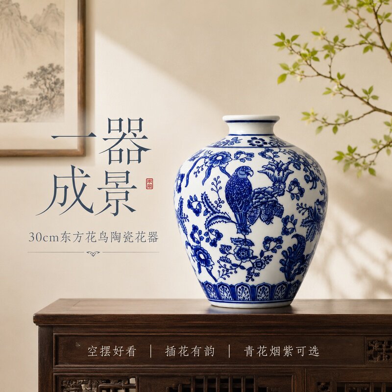 新中式陶瓷花瓶30cm大号插花