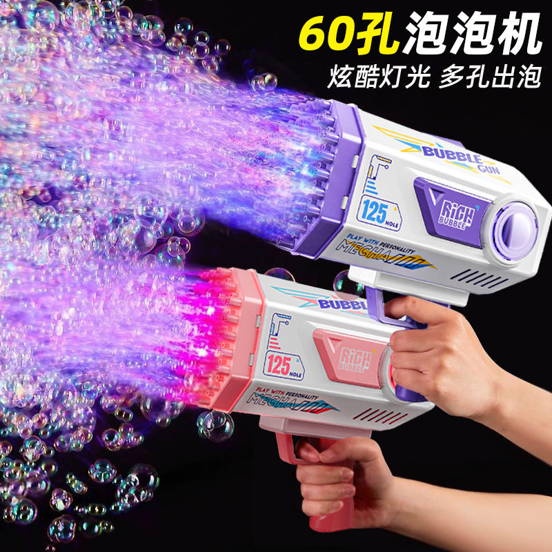 跨境热卖60孔太空灯光泡泡机MINI版加特林电动吹泡泡手持儿童玩具