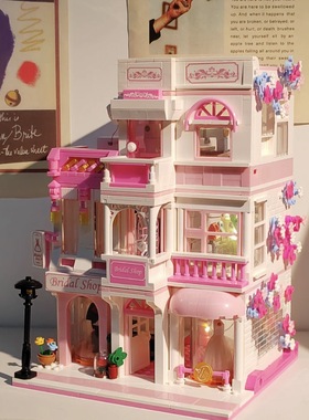 哲高613031新款积木花园酒店拼装街景浪漫摆件模型女生礼物跨境