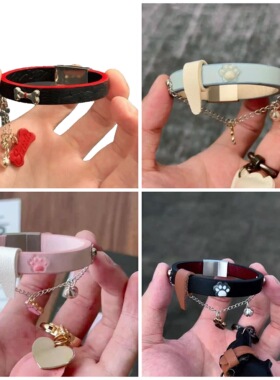 小狗铃铛手链女仿皮革手环朋克风亚文化闺蜜情侣可爱配饰磁吸甜酷