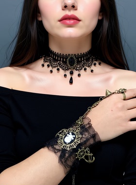 欧美跨境新款男女时尚轻奢项链蕾丝项链个性百搭颈链配饰万圣节