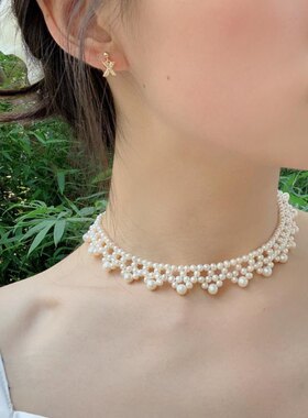 白色新娘婚纱超仙脖子饰品颈带