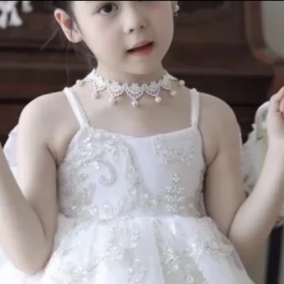 白色蕾丝珍珠锁骨链女儿童