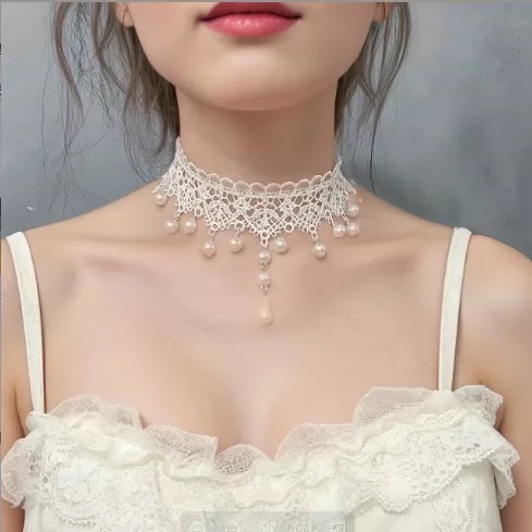 简约锁骨链韩国颈带超仙颈饰蕾丝项圈颈饰珍珠项链女脖子饰品新娘