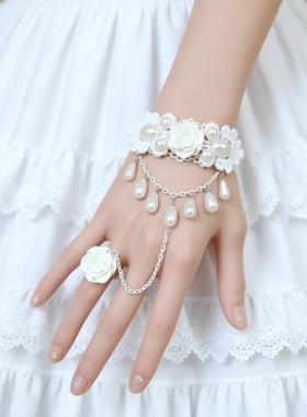 戒指一体白色儿童超仙新娘手链