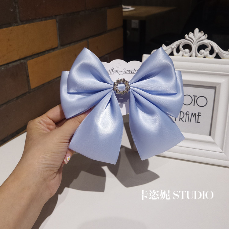 韩国发饰女奶白蝴蝶结发夹复古宫廷弹簧夹气质后脑勺马尾顶夹发饰