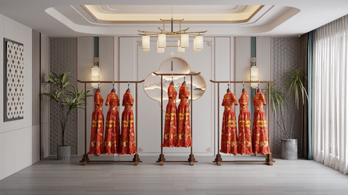 礼服馆新中式衣帽架秀禾服展示架影楼高低组合龙门架木落地旗袍架