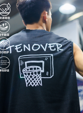 TENOVER美式篮球背心运动速干无袖网眼透气训练篮筐宽松吸汗国潮