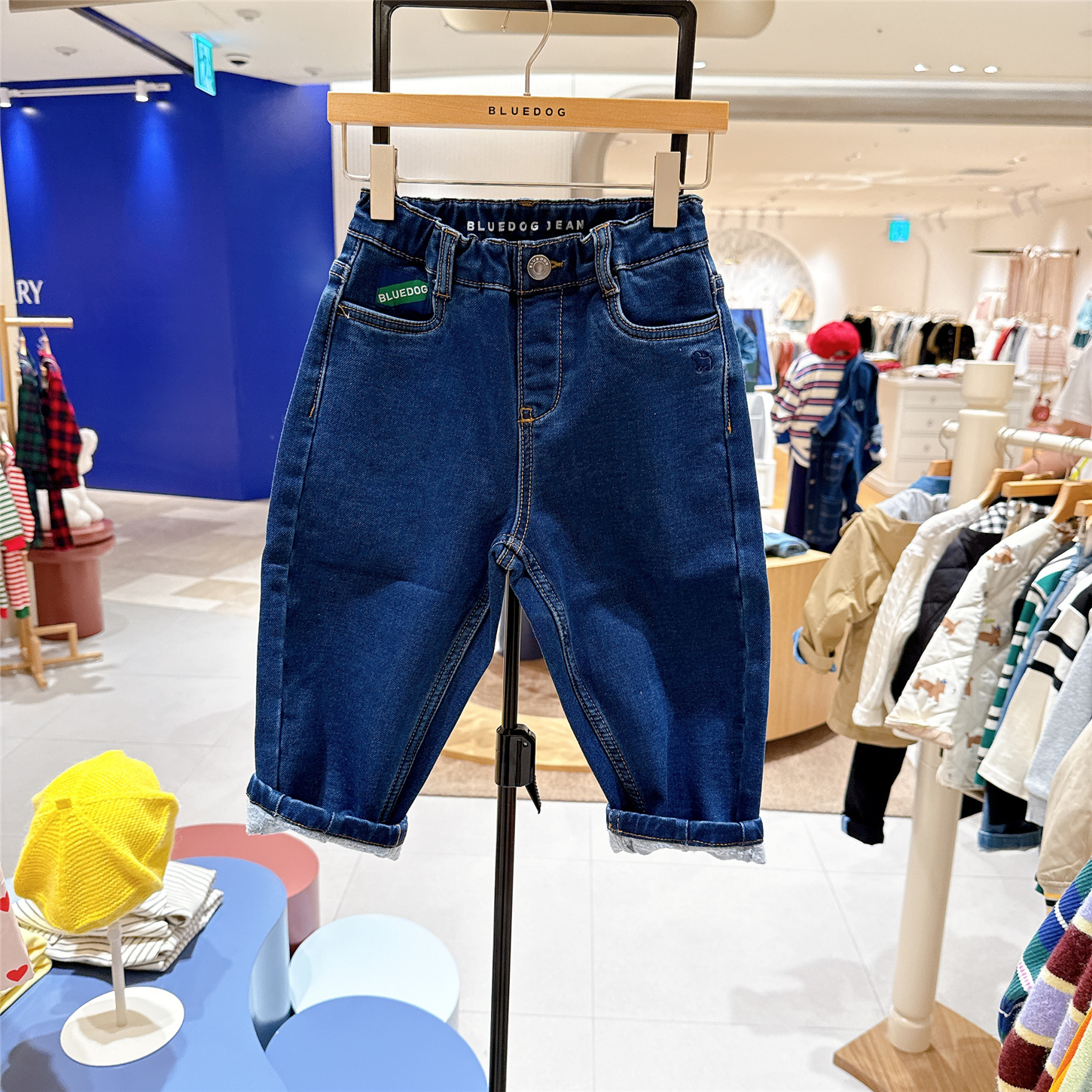 bluedog kids大蓝狗儿童松紧腰牛仔裤韩国代购2025冬加绒保暖裤子