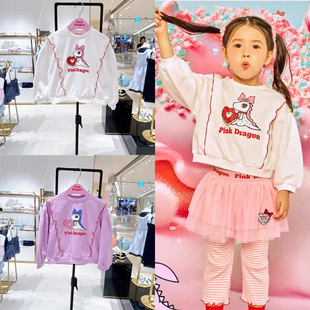 Dragon女童粉龙纯棉套头卫衣韩国代购 Pink 2025秋宽松甜美T恤上衣