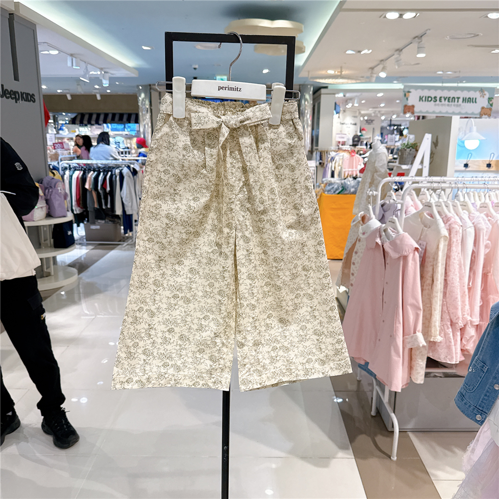perimitz女童洋气碎花阔腿裤韩国专柜代购25夏季蝴蝶结休闲裤子