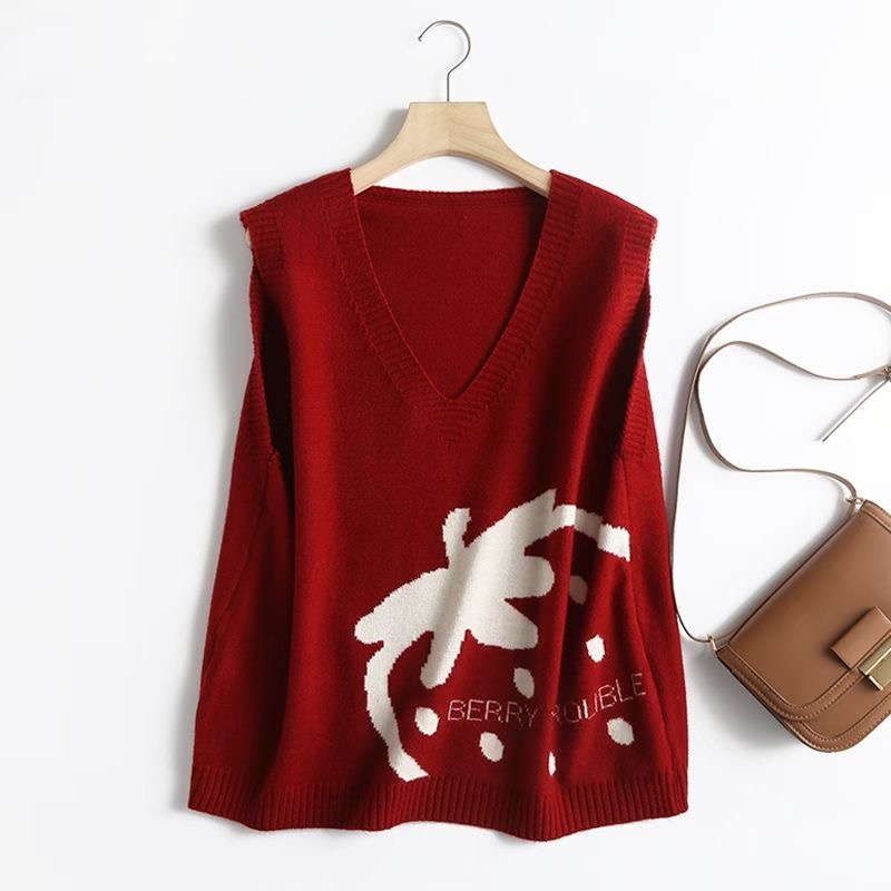 2026减龄提花V领针织马甲女毛衣马夹背心女宽松无袖坎肩毛衣百搭