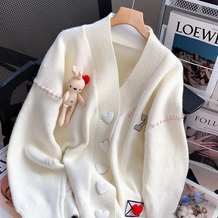 设计感爱心兔子毛衣外套女秋季2025新款宽松慵懒风针织开衫,女装/女士精品,毛衣,淘宝优惠券,粉丝福利购,淘宝优惠卷