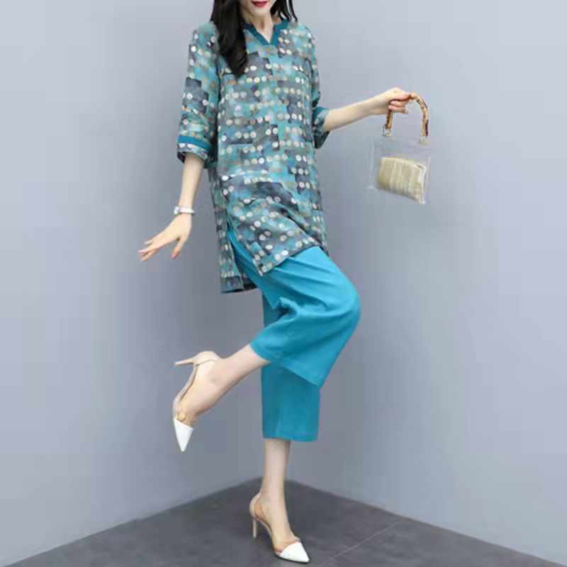 清仓捡漏专柜撤回大牌外贸大码两件套上衣阔腿裤休闲时尚套装女