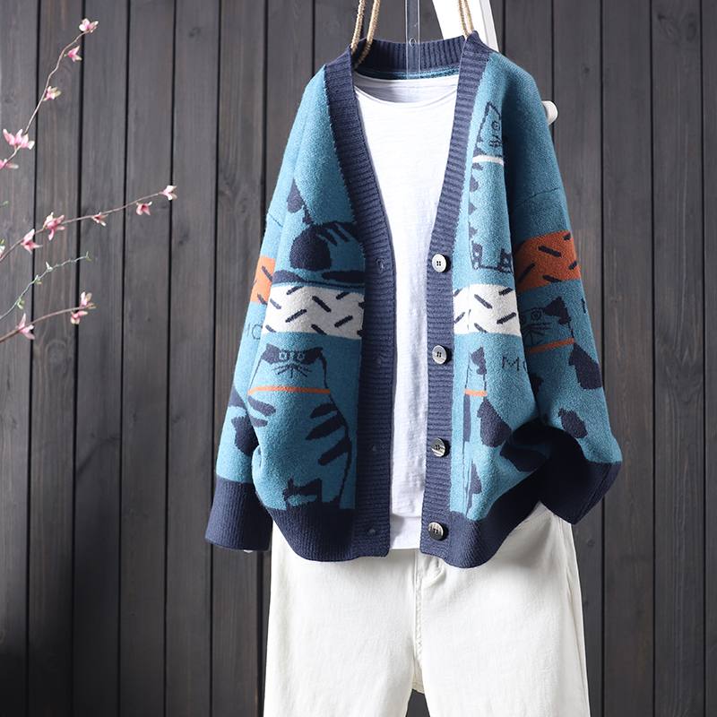 清仓捡漏~专柜撤回大牌外贸女宽松大版开衫女装文艺休闲系扣毛衣