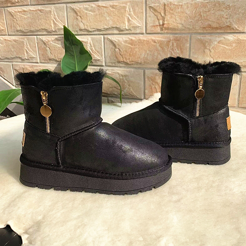 皮毛一体雪地靴女冬季厚底棉鞋