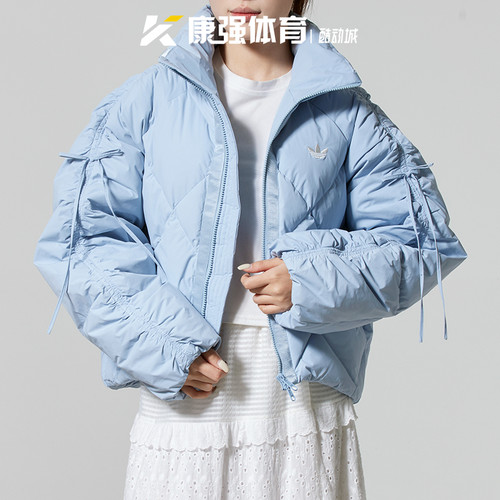 阿迪达斯三叶草女装2025新款蝴蝶结时尚保暖运动羽绒服外套KC2612