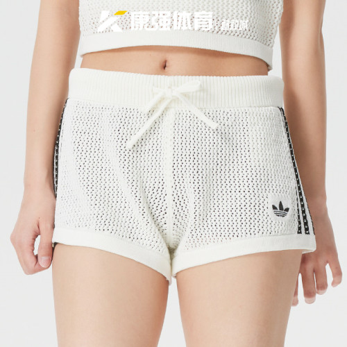 阿迪达斯三叶草女装2026新款针织镂空时尚透气运动休闲短裤KC6477