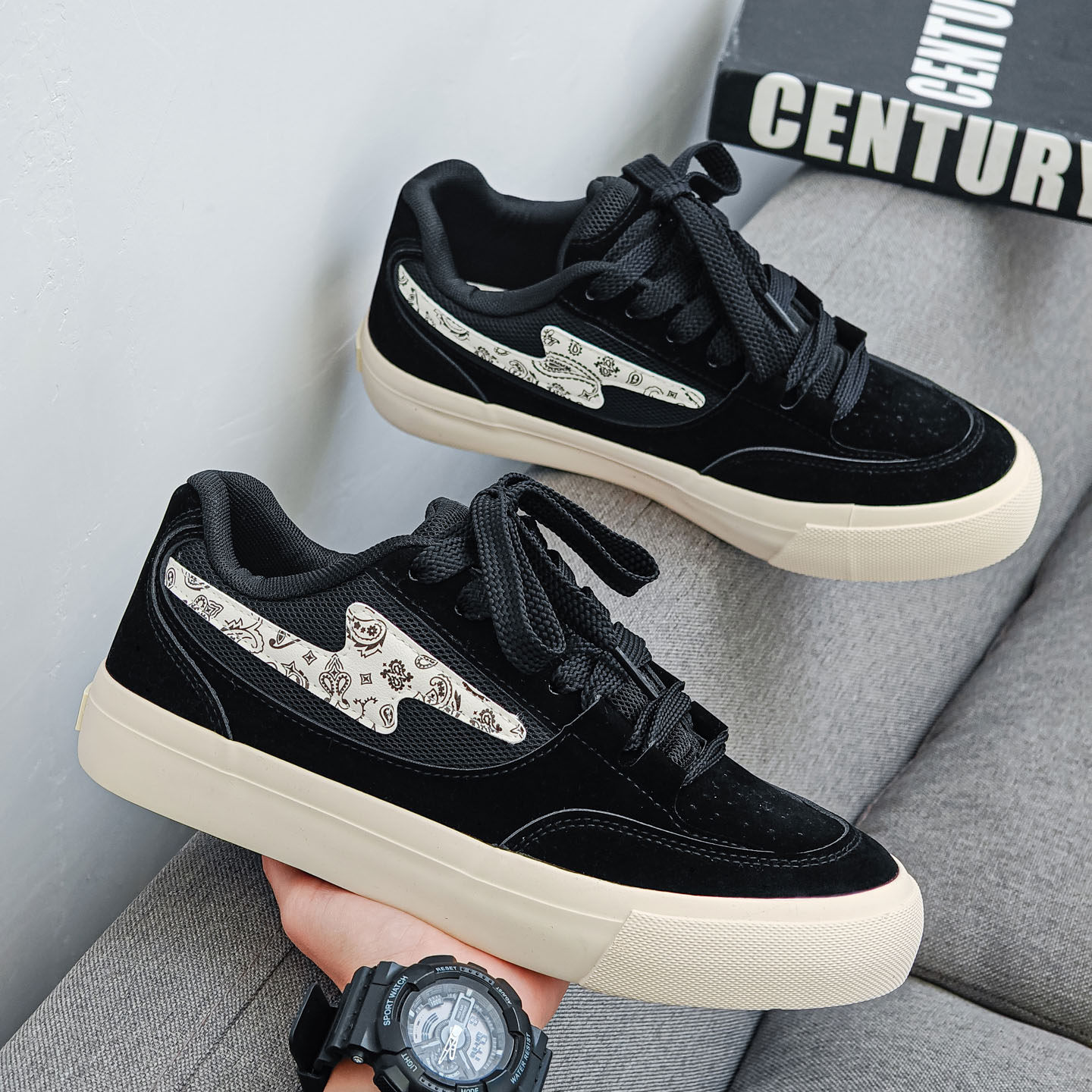 腰果花休闲帆布鞋男春季新款痞帅小众板鞋青少年百搭运动学生潮鞋