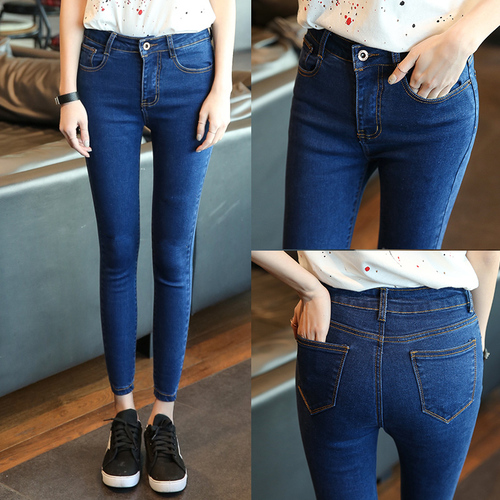 Spring and autumn new high waist jeans women's Capris Korean version shows thin students' black tight legged long pants