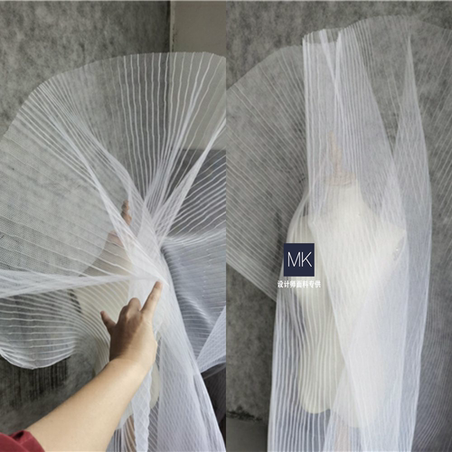 百褶网纱布料微硬牙签细褶皱 蕾丝diy婚纱礼服时装设计师面料