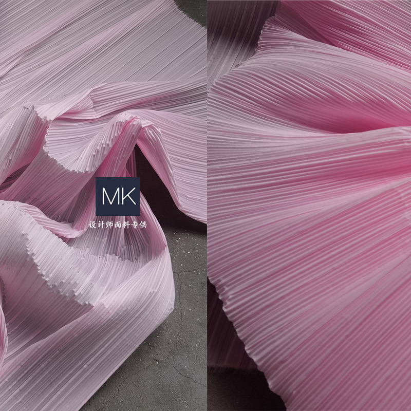 三宅一生浅粉色 压褶柔软布硬挺特殊肌理造型仿棉麻设计师面料