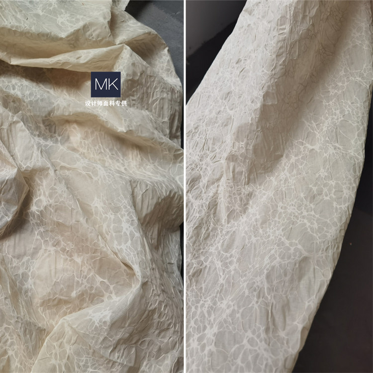 新款米色显微镜细胞网布 设计师原创肌理特殊创意面料 毕业师作品
