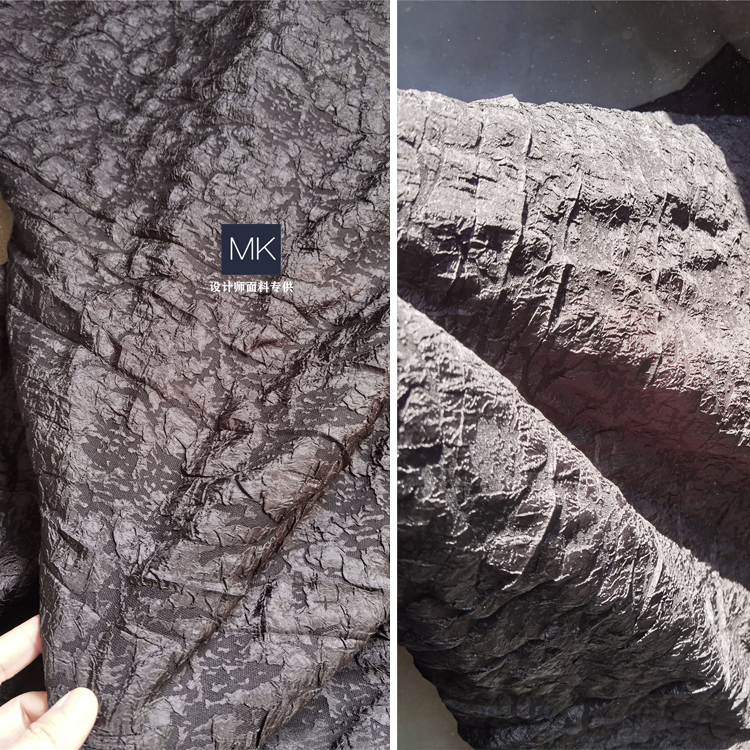 黑色礁石肌理 立体颗粒渐变提花布料 再造创意服装设计师面料