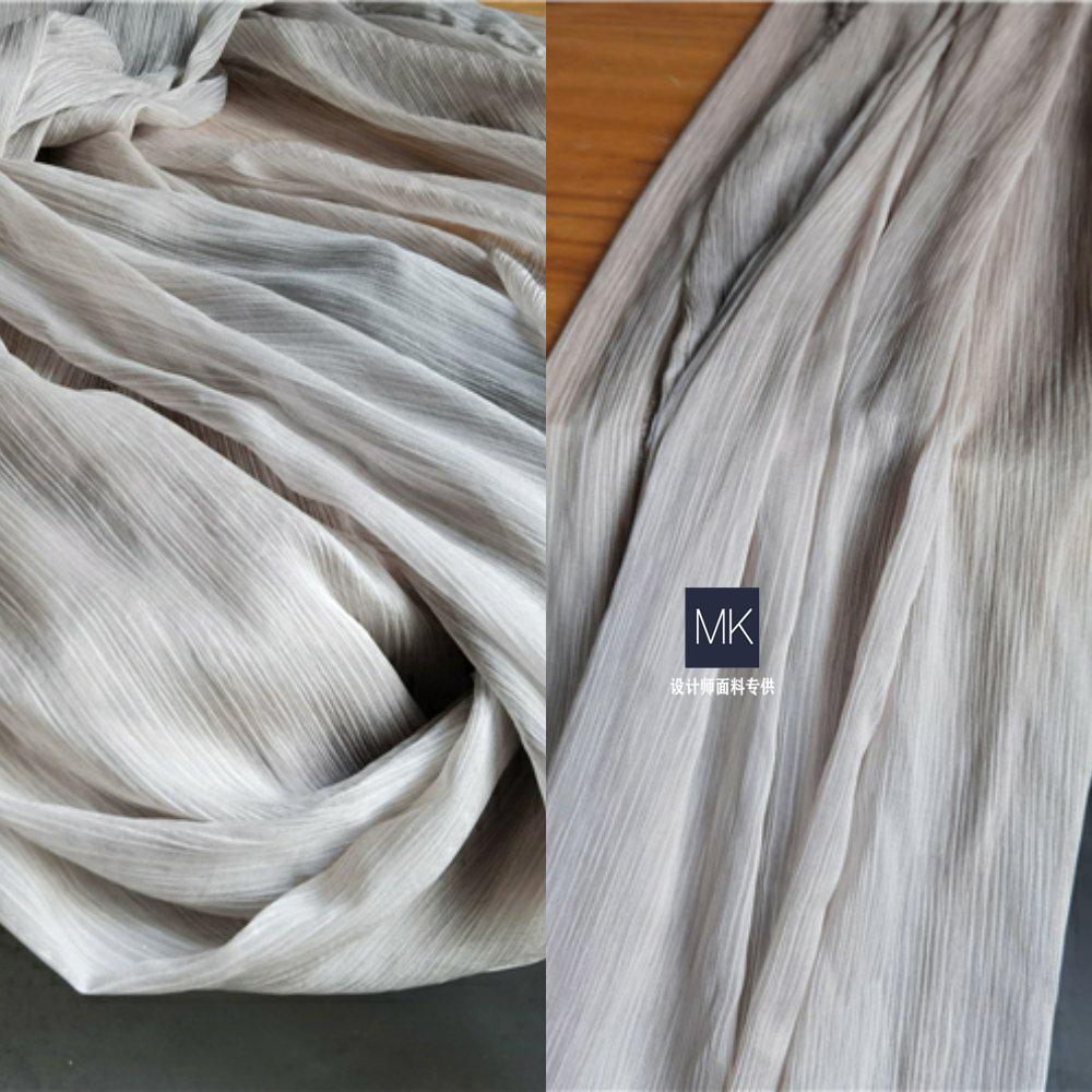 骨灰白发草木纱压褶皱立体重肌理水光网纱布料服装设计师面料