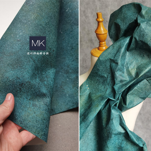 可褶皱布 繁花似锦孔蓝绿布料 创意高端包装服装设计师面料