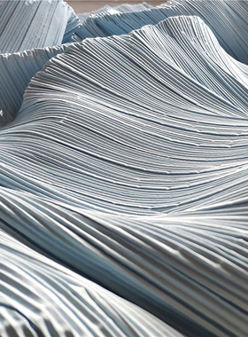 尘埃蓝三宅一生褶皱压褶百褶硬挺特殊肌理造型仿棉麻设计师布料